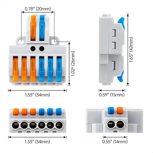 Miniatura 5 de 10 conectores de cable de palanca, conector de cable de cableado rápido, bloque de terminales de conductor a presión (2 en 6 salidas)