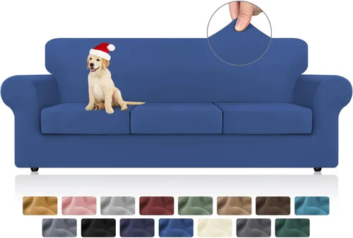 Miniatura 14 de KEKUOU 4 piezas de fundas elásticas para sofá de 3 cojines, fundas para sofá para mascotas, fundas para sofá lavables, suaves y elásticas, protector