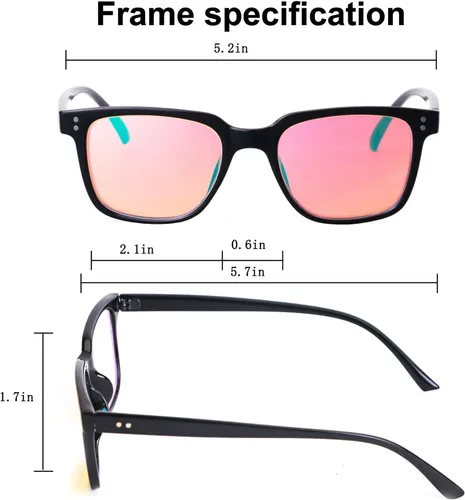 Miniatura 5 de Lentes daltónicos para daltonismo rojo/verde, modelo 3D, montura negra con lentes espejadas azules