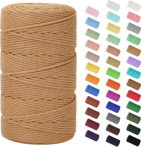 Miniatura 11 de Cordón de macramé de 0.079 in x 380 yardas (1140 pies), cuerda de algodón natural para colgar en la pared, ganchos de plantas, manualidades, Beige