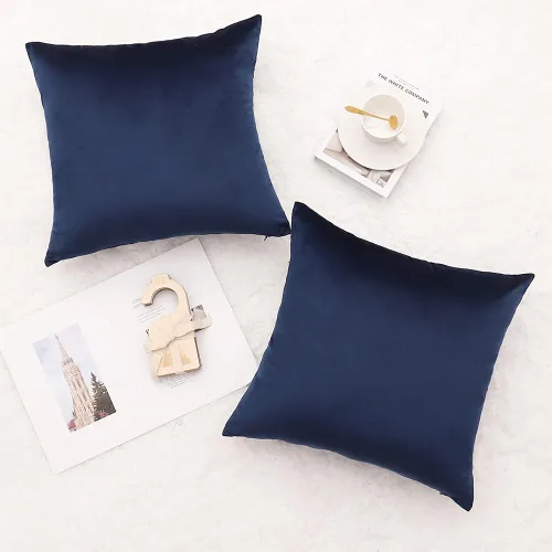 Miniatura 3 de Juego de 2 fundas de cojín decorativas de terciopelo suave de 18 x 18 pulgadas, color azul marino para sofá, cama y sofá
