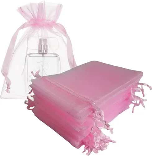 Miniatura 26 de 100 bolsas de organza con cordón de regalo para joyas, galletas, malla de tela transparente de 5 x 7 pulgadas, bolsa reciclable duradera para baby
