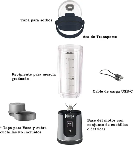 Miniatura 2 de Ninja BC151BK Blast Licuadora Portátil, Sin Cable, Recipiente de 18oz, Licuadora Personal - para Batidos y Licuados, Libre de BPA, Tapa Hermética