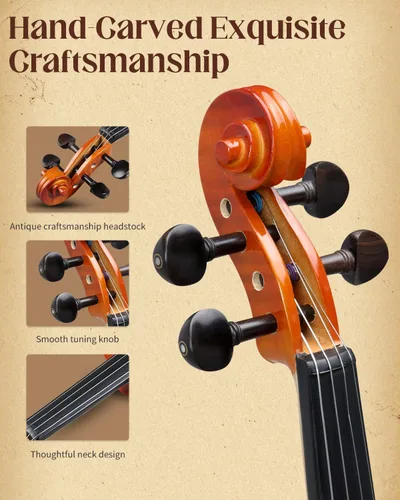Miniatura 4 de Ktaxon Violín 4/4 Juego de Tamaño Completo Fiddle, Kit Completo de Violines Acústicos con Tablero Hecho a Mano, Estuche Rígido Ligero de Iniciación