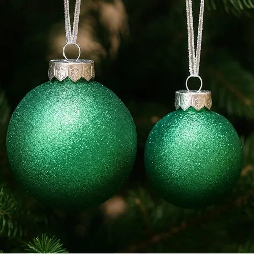Miniatura 4 de Adornos de Navidad verdes – Juego de 32 piezas de decoraciones de plástico inastillables para árbol de Navidad, 16 bolas de nieve con purpurina