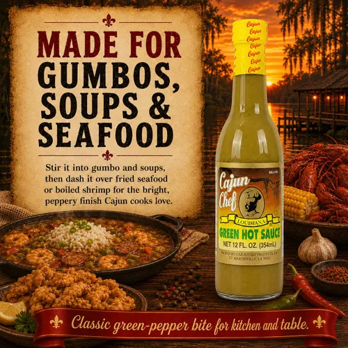 Miniatura 6 de Cajun Chef Green Louisiana - Salsa picante de 12 onzas (paquete de 3) – Salsa de pimienta de cayena verde suave hecha con pimientos de Luisiana