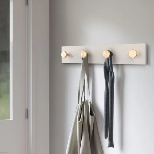 Miniatura 3 de HASWARE Ganchos de pared de 16 pulgadas, perchero de madera con 4 ganchos de pared de aluminio, para sombrero, toalla, bolsa de llaves