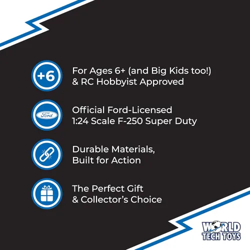 Miniatura 5 de World Tech Toys Ford F-250 Super Duty 1:24 RC Monster Truck – Eléctrico – Neumáticos todo terreno – Control de radio de función completa