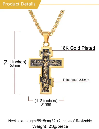 Miniatura 5 de U7 Colgante de cruz ortodoxa rusamanos rezandosigno de Ichthys para hombres y mujeres, acero inoxidable chapado en oro de 18 quilates, collar