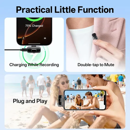 Miniatura 9 de Mini micrófono inalámbrico Lavalier para iPhone, iPad, Android, reducción de ruido y silencio, funda de carga de 33 horas, cambiador de voz AI