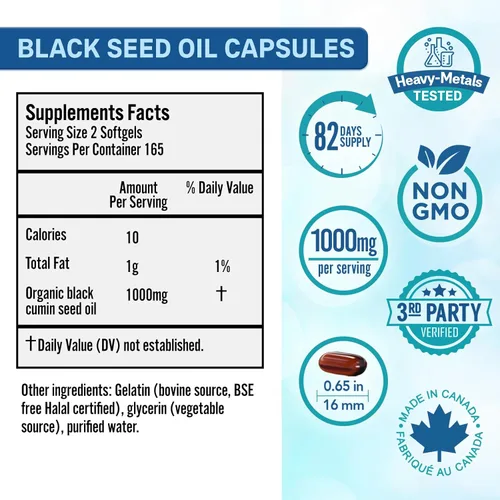 Miniatura 2 de Bio Absorb - Cápsulas de aceite de semilla negra, suministro para 82 días, aceite de semilla de comino negro puro prensado en frío (Nigella Sativa)