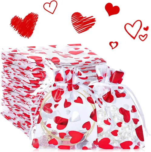 Miniatura 8 de DTOFOOT Bolsas de organza de Navidad, bolsas de regalo para joyas, 40 unidades de 4 x 6 pulgadas, pequeños copos de nieve de Papá Noel de Navidad