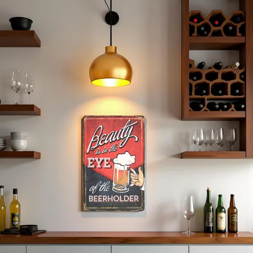 Miniatura 4 de Letrero de metal de lata vintage con texto en inglés "Beauty is in the Eye of the Beerholder", diseño de cerveza