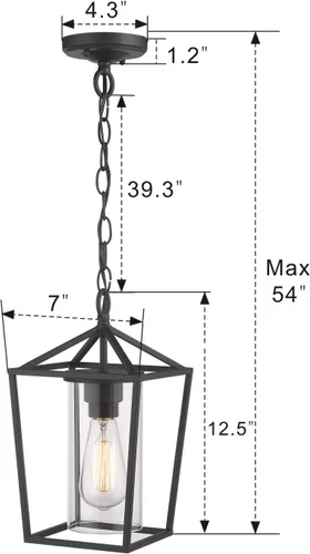 Miniatura 6 de Emliviar Lámpara colgante moderna para exteriores, 1 luz de linterna colgante al aire libre en acabado negro con vidrio transparente, 20065H BK