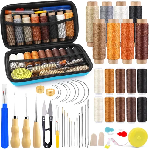 Miniatura 9 de Kit de costura de cuero MORFEN, kit de costura de cuero con punzón de costura, agujas, hilo encerado, kit de reparación de tapicería, herramientas