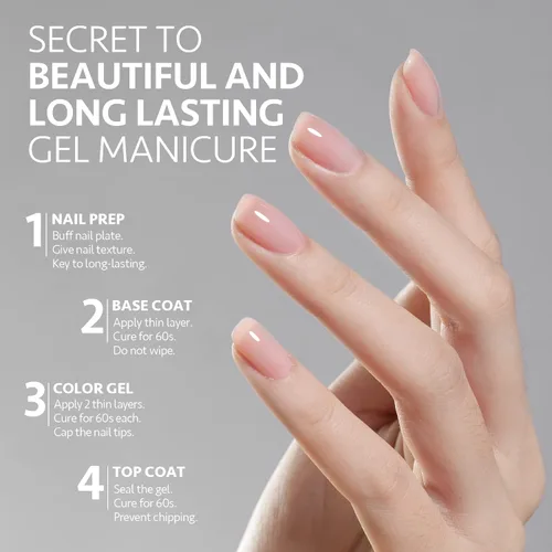 Miniatura 5 de GAOY Juego de 2 capas base y capa base de gel vidrioso de 0.6 fl oz, combinación de base para esmalte de uñas curado con luz UV Capa superior de gel
