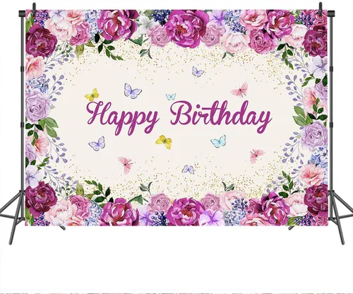 Miniatura 3 de Mocsicka Telón de fondo de fiesta floral de mariposa para bebés, niñas, hada, princesa, feliz cumpleaños, fotografía de fondo, vinilo para niños