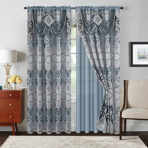 Miniatura 14 de Petrichor Cortinas de gasa jacquard transparente borgoña (54 pulgadas de ancho x 63 pulgadas de largo), 2 paneles con cenefa adjunta, diseño floral