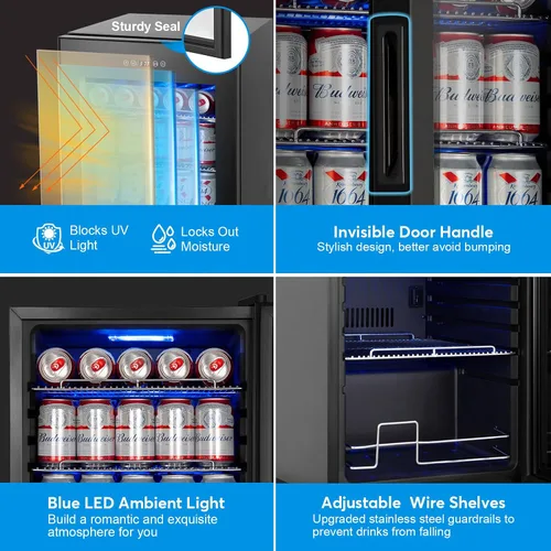 Miniatura 5 de Refrigerador de bebidas de 17 pulgadas de ancho – Enfriador de bebidas para 126 latas con puerta de vidrio Mini refrigerador de cerveza