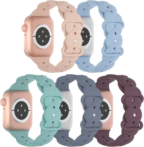 Miniatura 2 de Paquete de 5 correas de silicona deportivas compatibles con Apple Watch de 1.496 in 1.575 in 1.614 in 1.654 in 1.732 in 1.772 in 1.929 in, correa