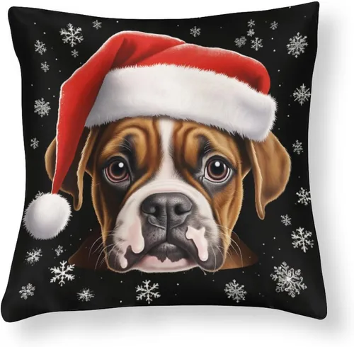 Miniatura 9 de Divertidas fundas de almohada de satén de Navidad con diseño de perro y cocker spaniel con gorro de Papá Noel, copos de nieve, decoración