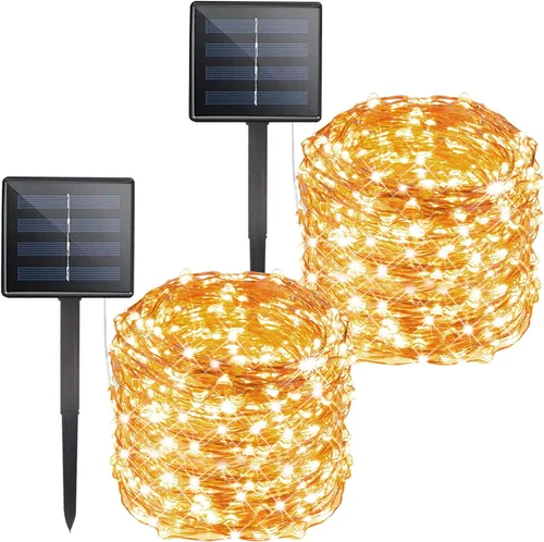 Guirnalda de luces solares impermeables para exteriores, 2 paquetes en total de 132 pies, 400 luces LED solares con 8 modos, luces solares Blanco