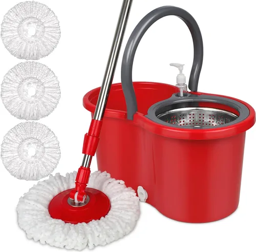 Juego de trapeador y cubo 360, cubo de trapeador con escurridor giratorio, cabezales de repuesto de microfibra para 3 trapeadores, trapeadores para