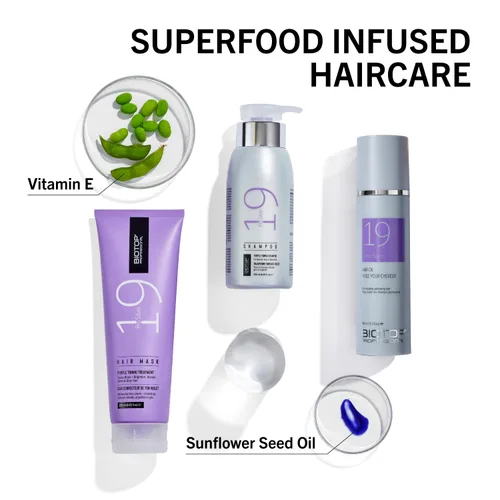 Miniatura 4 de Biotop Professional 19 Pro Silver Shampoo - Champú morado para neutralizar los tonos amarillos y cobrizos, hecho con aceite de girasol y vitamina E