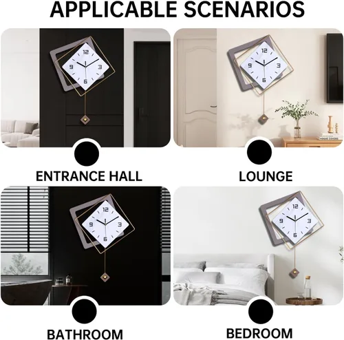 Miniatura 5 de Reloj de pared con péndulo, cuarzo de calidad silenciosa operado por batería, modernos relojes de pared grandes para sala de estar, cocina, hogar
