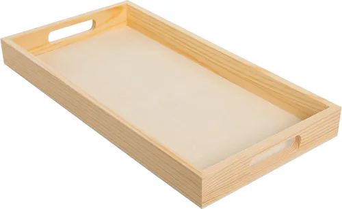 Miniatura 7 de Bandejas de madera anidadas para servir, bandejas rectangulares sin terminar con asas recortadas para manualidades, otomanos, servir y decoración