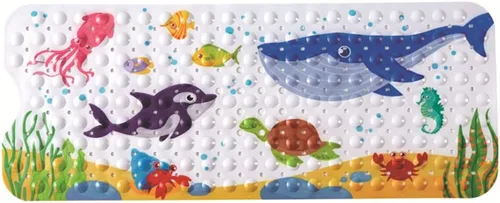 Tapete de baño para bebé para niños, tapete antideslizante sin BPA para niños, tapete de dibujos animados antideslizante con ventosas y agujeros de