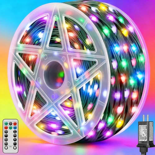 Miniatura 11 de Brightever Luces LED para árbol de Navidad, 900 bombillas de 295 pies, luz de Navidad exterior enchufable con control remoto, 8 modos