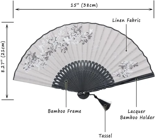 Miniatura 2 de OMyTea abanicos de mano de seda con marco de bambú para mujer de 8,27 pulgadas (21 cm), con estuche de tela protector para regalo, estampado