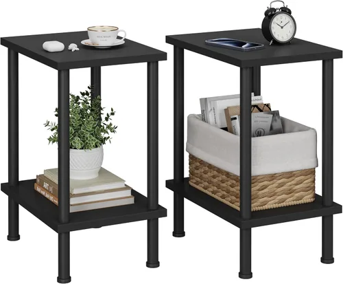 Miniatura 11 de Vimber Mesa auxiliar, mesa lateral, juego de 2, mesitas de noche con estantes de almacenamiento de 2 niveles, mesa para sofá para espacios pequeños