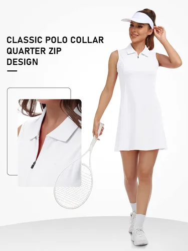 Miniatura 4 de MoFiz Vestido polo de golf para mujer, sin mangas, con cremallera, ligero, de secado rápido, absorbe la humedad, atlético, entrenamiento deportivo
