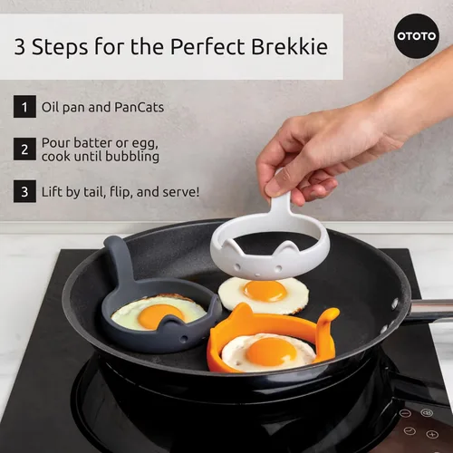 Miniatura 6 de OTOTO PanCats Juego de 3 anillos para huevos de silicona - Anillos para huevos para freír huevos, anillo antiadherente para cocinar huevos fritos