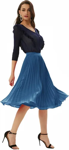 Miniatura 160 de GRACE KARIN - Falda plisada de gasa para mujer, con cintura alta y elástica, vuelo, corte acampanado y longitud por debajo de la rodilla
