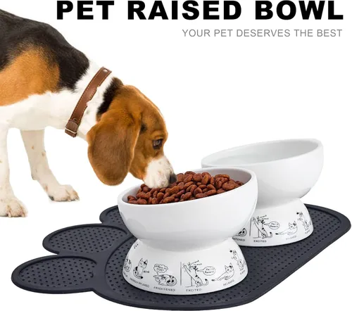 Miniatura 6 de Cuencos elevados de cerámica para gatos Cuenco elevado inclinado para alimentos y agua Cuenco pequeño para perros con alfombrilla de silicona
