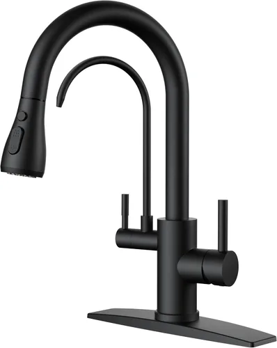 Miniatura 8 de FORIOUS Grifos de cocina con rociador desplegable, goma aceitada marrón, arco alto, mango único clásico, grifo de fregadero de acero inoxidable de 1