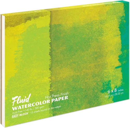 Bloque de papel de acuarela fluida, 6 x 8 pulgadas, 15 hojas, 140 libras (300 GSM) para pintura de artistas y medios húmedos