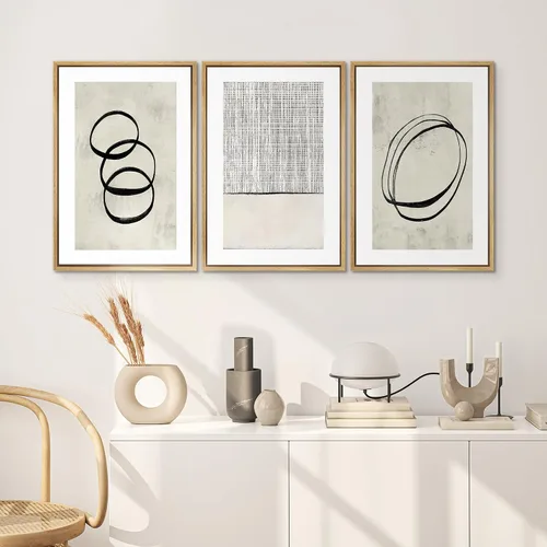 Miniatura 578 de SIGNWIN Lienzo enmarcado para pared, arte con pinceladas de flujo neutro en tonos beige abstractos, ilustraciones, arte moderno, decorativo