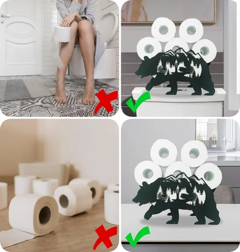 Miniatura 6 de Soportes de papel de oso de metal, divertidos soportes de almacenamiento de papel de animales negros para interiores y cocina, almacenamiento