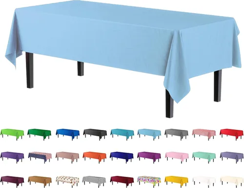 Miniatura 37 de Party Solids Paquete de 4 manteles de plástico color azul aguamarina, 54 x 108 pulgadas, mantel desechable para fiestas y pícnics
