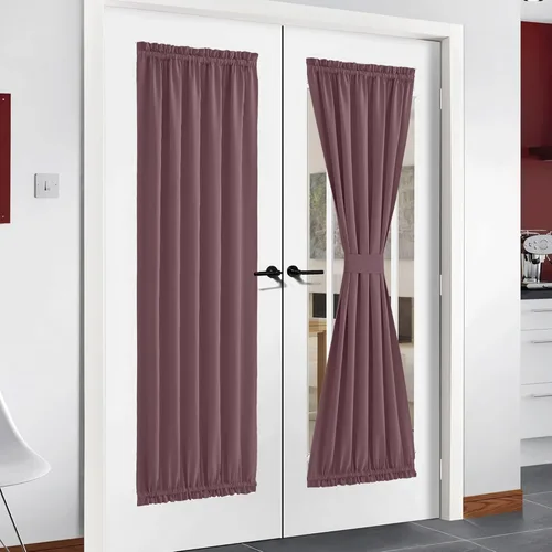 Miniatura 365 de NICETOWN Cortinas opacas unicolor con aislamiento térmico para puerta francesa, granja, oscurecimiento de habitación, puertas y ventanas de Marrón