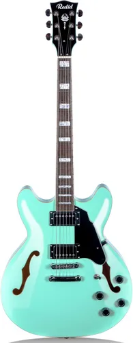 Miniatura 12 de Redid Guitarra eléctrica de cuerpo semihueco RD-100 Guitarra de jazz con agujero F, cuello de arce, pastillas humbucker (negro)