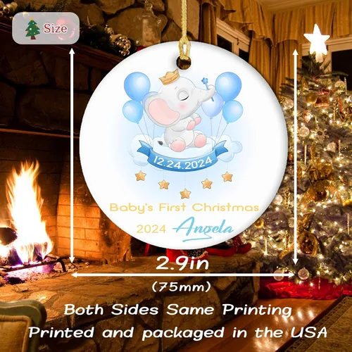 Miniatura 4 de Adornos personalizados para la primera Navidad del bebé 2024 con nombre y texto, adorno de elefante personalizado para bebés recién nacidos