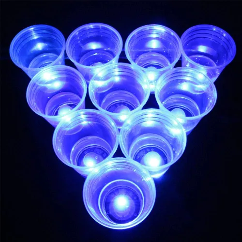 Miniatura 4 de Ahuimeius The Dark Beer Pong - Juego de vasos de cerveza LED con bolas que brillan en la oscuridad, 22 tazas, 22 luces LED (11 rojas, 11 azules), 6