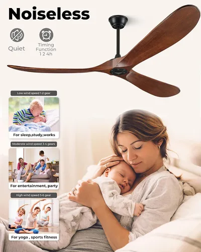 Miniatura 9 de Ventilador de techo de 60 pulgadas sin luz, ventilador de techo sin luz con control remoto y motor de CC silencioso, ventiladores de exterior