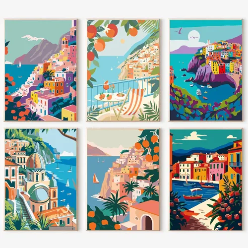 Miniatura 10 de cupmod Paquete de 6 kits de pintura por números para adultos principiantes, Número Boho Acrílico Fácil, DIY Números de Acuarela en Lienzo Sin Marco