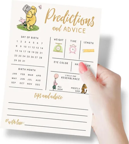 Miniatura 4 de Printed Party Tarjetas de predicciones y consejos de bebé – Tema clásico de Winnie Pooh, juego de baby shower para invitados, actividad